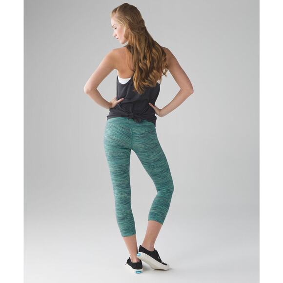 Lululemon Wunder Under Hi Rise Crop Teal Space Dye Camo - Picture 2 of 9